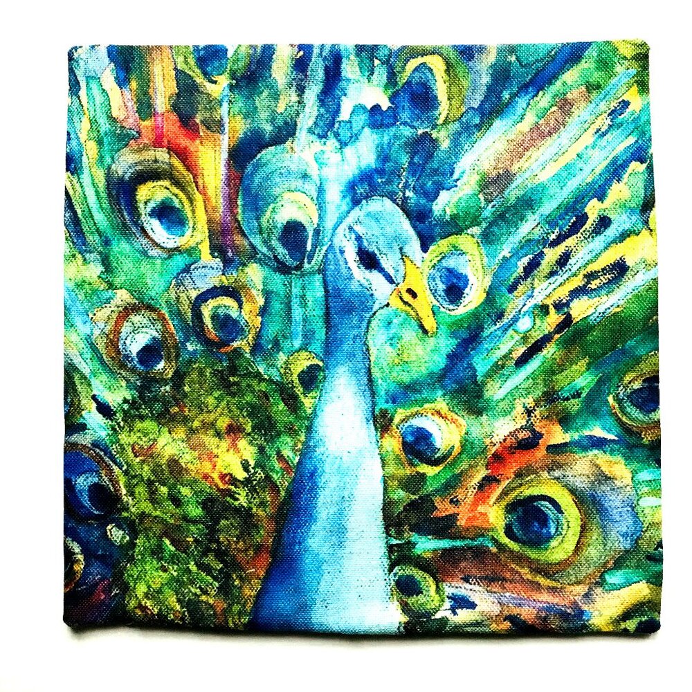 Peacock bird themed accent pillow cover - ONE pillow cover